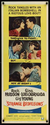 1h549 STRANGE BEDFELLOWS insert '65 Gina Lollobrigida & Hudson love to fight, but not at night!