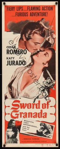 1h562 SWORD OF GRANADA insert '56 Cesar Romero, sexy Katy Jurado, furious adventure!