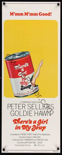 1h583 THERE'S A GIRL IN MY SOUP insert '71 Peter Sellers, Goldie Hawn, great Campbell's soup art!