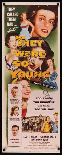 1h585 THEY WERE SO YOUNG insert '55 Scott Brady, Raymond Burr, bad teenagers far too willing!