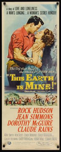 1h588 THIS EARTH IS MINE insert '59 artwork of Rock Hudson holding pretty Jean Simmons!