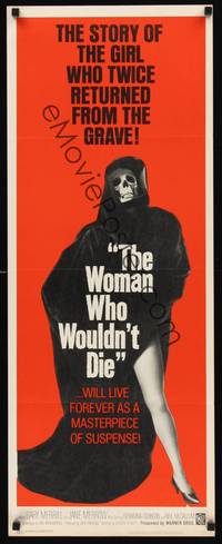 1h679 WOMAN WHO WOULDN'T DIE insert '65 wild life-sized image of Death skull face & sexy leg!