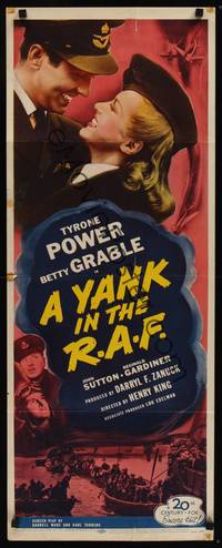 1h685 YANK IN THE R.A.F. insert R53 close up of smiling Tyrone Power & Betty Grable in uniform!