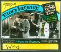 1j086 FANCY BAGGAGE glass slide '29 Audrey Ferris kissing George Fawcett, early Myrna Loy!