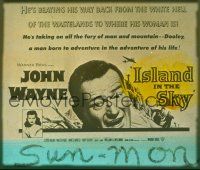 1j095 ISLAND IN THE SKY glass slide '53 William Wellman, close up art of big John Wayne!