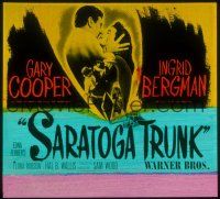 1j115 SARATOGA TRUNK glass slide '45 c/u of Gary Cooper about to kiss Ingrid Bergman,by Edna Ferber!