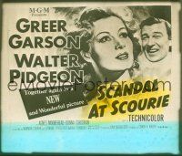 1j116 SCANDAL AT SCOURIE glass slide '53 great close up art of Greer Garson + Walter Pidgeon!