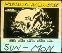 1j117 SECRET OF THE INCAS glass slide '54 Charlton Heston in South America, Robert Young