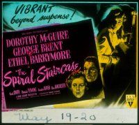 1j121 SPIRAL STAIRCASE glass slide '46 art of Dorothy McGuire, George Brent & Ethel Barrymore!