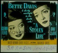 1j122 STOLEN LIFE glass slide '46 Bette Davis as identical twins with different fates, Glenn Ford