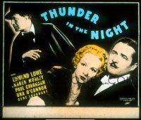 1j126 THUNDER IN THE NIGHT style A glass slide '35 Edmund Lowe, Karen Morley, Paul Cavanagh