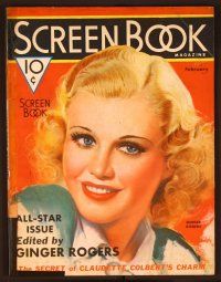 1j024 SCREEN BOOK magazine February 1936 wonderful art of smiling Ginger Rogers by Mozert!