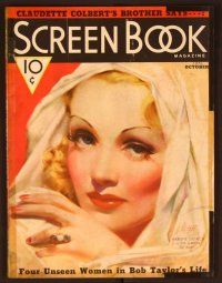 1j032 SCREEN BOOK magazine October 1936 incredible art of Marlene Dietrich by Mozert!