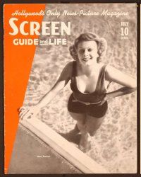 1j037 SCREEN GUIDE PHOTO-PARADE magazine July 1937 sexy Jean Harlow standing in swimming pool!