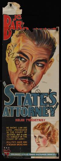 1k087 STATE'S ATTORNEY long Aust daybill '32 art of John Barrymore & Twelvetrees by Norman McMurray!
