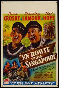 1k329 ROAD TO SINGAPORE Belgian '47 great close-up art of Bing Crosby & Bob Hope singing!