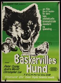 1k253 HOUND OF THE BASKERVILLES Danish '59 Peter Cushing, great snarling dog artwork!
