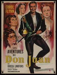 1k186 ADVENTURES OF DON JUAN French 23x32 R60s different full-length art of Errol Flynn by Allard!