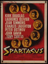 1k206 SPARTACUS French 23x32 '61 Stanley Kubrick epic, art of cast on gold coins by Koutachy!