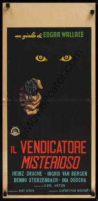 1k519 AVENGER Italian locandina '61 Der Racher, Edgar Wallace, cool art of creepy eyes & gun!