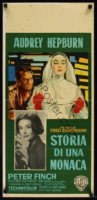 1k564 NUN'S STORY Italian locandina '59 different art of missionary Audrey Hepburn by Brini!