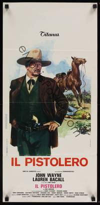 1k572 SHOOTIST Italian locandina '76 completely different art of John Wayne & fallen man by horse!