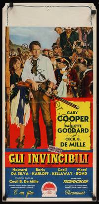 1k577 UNCONQUERED Italian locandina '50s Paulette Goddard hides behind Gary Cooper holding rifle!