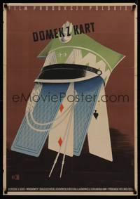 1k231 HOUSE OF CARDS Polish 23x33 '54 Erwin Axer's Domek z kart, cool playing card art by AB!