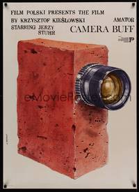 1k218 CAMERA BUFF Polish 27x38 '79 wonderful art of brick movie camera by Andrzej Pagowski!