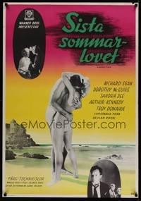 1k131 SUMMER PLACE Swedish '60 art of Sandra Dee & Troy Donahue kissing on beach by Aberg!