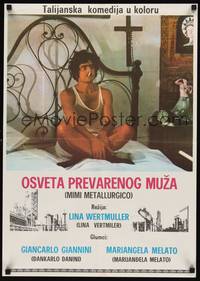 1k150 SEDUCTION OF MIMI Yugoslavian '74 wacky image of Giancarlo Giannini sitting on bed!
