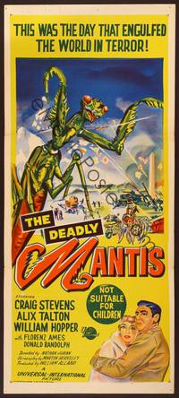 1m282 DEADLY MANTIS Aust daybill '57 great art of giant insect monster attacking Washington D.C.!