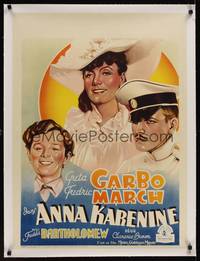1m018 ANNA KARENINA linen pre-War Belgian '35 art of Greta Garbo, Fredric March, Freddie Bartholomew