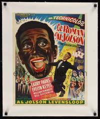 1m008 JOLSON STORY linen Belgian '47 different art of Larry Parks in tux + close up in blackface!