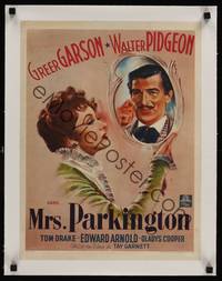 1m009 MRS. PARKINGTON linen Belgian '44 different art of Greer Garson & Walter Pidgeon in mirror!