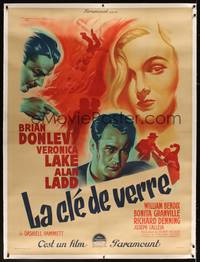 1m068 GLASS KEY linen French 1p '48 different art of Alan Ladd & Veronica Lake by Roger Soubie!