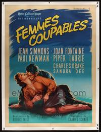 1m072 UNTIL THEY SAIL linen French 1p '57 art of Paul Newman & sexy Jean Simmons by Roger Soubie!