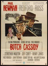 1m129 BUTCH CASSIDY & THE SUNDANCE KID Italian 1p '69 different art of Newman, Redford & Ross!