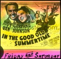 1p017 IN THE GOOD OLD SUMMERTIME glass slide '49 wonderful art of Judy Garland & Johnson swinging!