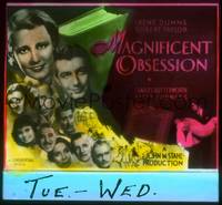 1p026 MAGNIFICENT OBSESSION glass slide '35 Irene Dunne, Robert Taylor, headshots of entire cast!