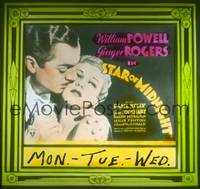 1p046 STAR OF MIDNIGHT glass slide '35 romantic close up of William Powell & Ginger Rogers!