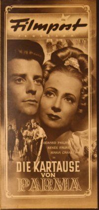1p127 CHARTERHOUSE OF PARMA German Filmpost programm '49 many images of Philipe & Renee Faure!