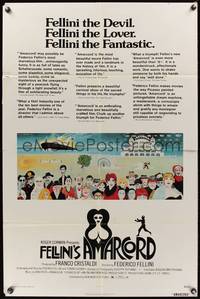 1r030 AMARCORD 1sh '74 Federico Fellini classic comedy, Juliano Geleng artwork!