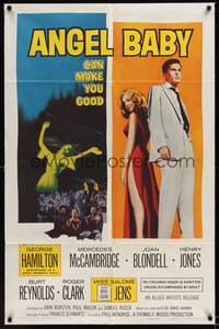 1r035 ANGEL BABY 1sh '61 full-length George Hamilton standing with sexiest Salome Jens!