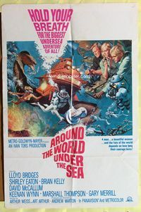 1r048 AROUND THE WORLD UNDER THE SEA 1sh '66 Lloyd Bridges, great scuba diving fantasy art!