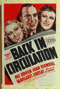 1r057 BACK IN CIRCULATION 1sh '37 art of Joan Blondell, Pat O'Brien & Margaret Lindsay!