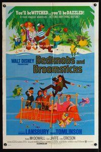 1r068 BEDKNOBS & BROOMSTICKS 1sh '71 Walt Disney, Angela Lansbury, great cartoon art!