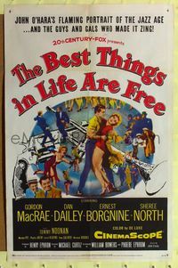 1r073 BEST THINGS IN LIFE ARE FREE 1sh '56 Michael Curtiz, Gordon MacRae, art of gun & trumpet!
