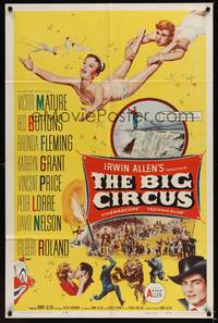 1r080 BIG CIRCUS 1sh '59 cool art of trapeze artist David Nelson holding Kathryn Grant!