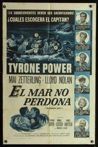 1s615 ABANDON SHIP Spanish/U.S. 1sh '57 Tyrone Power & 25 survivors in a lifeboat which can hold only 12!